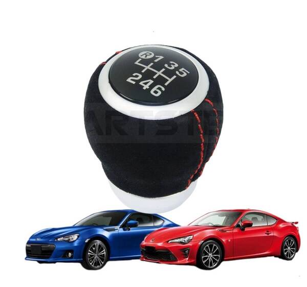 6速 MT シフトノブ ブラック スウェード アルカンターラ 調 レッド ステッチ 赤糸 トヨタ 86 GR SPORT ZN6 スバル BRZ ZC6 / 147-212 NA*