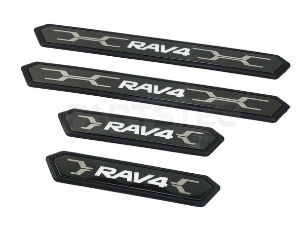 50系 RAV4 LED スカッフプレート 4枚セット ブラック ブルー 点灯 傷防止 保護 両面テープ付 MXAA52 MXAA54 AXAH52 トヨタ / 147-188 NB*