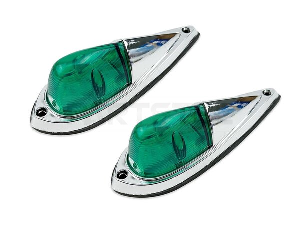 12V 24V LED ナマズマーカー 2個セット グリーン メッキ 20cm 緑 ランプ バンパー ルーフ 屋根 デコトラ カスタム 電飾 / 156-45x2 PP*