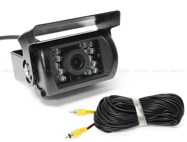 車載 バックカメラ 12V 24V 赤外線暗視 防水 20m映像配線付 角度調整 鏡像 ガイドライン表示無し トラック バス トレーラー / 156-82 PP*