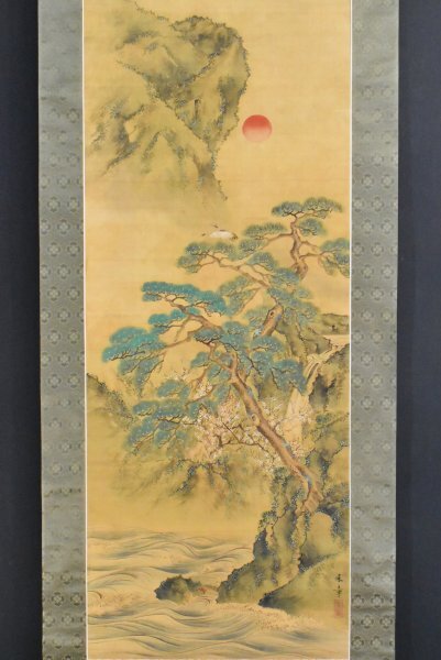 真作/中島来章/山水図/月下家図/小品/江戸末期-明治期/布袋屋掛軸A-459 真作/中島来章/山水図/月下家図/小品/江戸末期-明治期/布袋屋