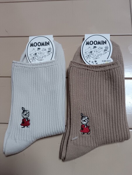 ☆セール☆新品☆ムーミン☆リトルミイ☆レディース 靴下 2足セット☆アイボリー&ベージュ☆綿100%☆ゴム無し☆MOOMIN☆ソックス☆ミイ☆