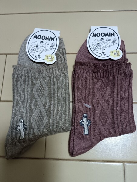 ☆セール☆新品☆ムーミン☆ニョロニョロ☆レディース 靴下 2足セット☆濃いベージュ&茶色☆レーヨン100%☆MOOMIN☆ソックス☆