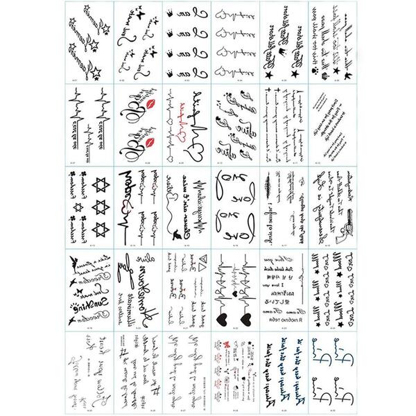 【在庫処分】Yesallwas タトゥーシール 文字 英語 30枚セット かわいい 英文字 タトゥー リアル 防水 長持ち 入れ墨