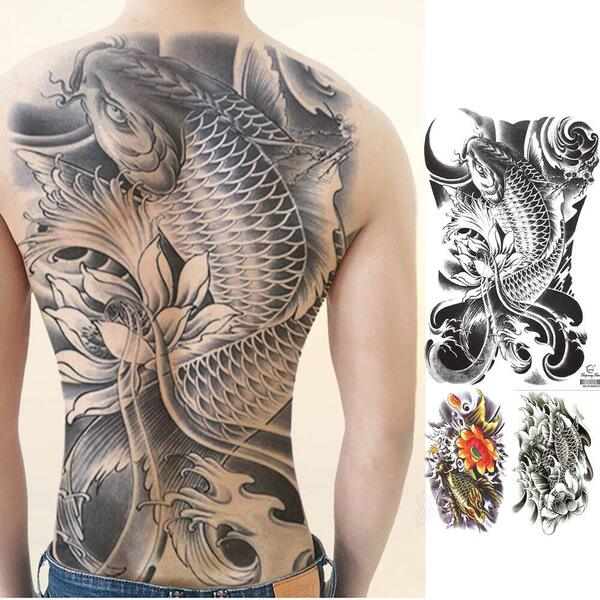【新着商品】tattoo fish koi レディース メンズ (F. ボディーシール 刺青シール 和彫り 長持ち 防水 背中 大