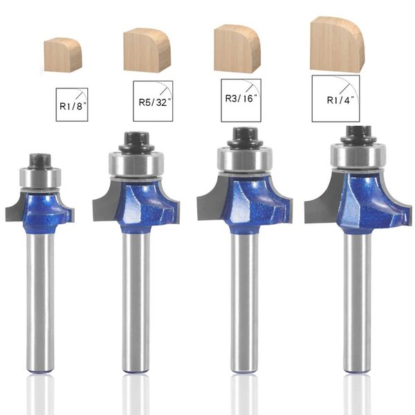 【特価商品】コロ付丸面ビット角面ルータービット 4本入 軸部6mm 超硬トリマ ルータービット Pro ルーター ベアリング CS