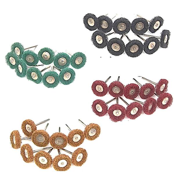 【特価商品】バフ 3mm軸 各10本 40個入り 繊維 ホイール ナイロン 布ブラシ 研磨 剤 4色 電動 ドリル ルーター ビッ