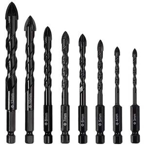 【特価商品】超硬四刃ドリルビット3mm 穴あけドリルビット 4mm 六角軸タイル 5mm 6mm ガラスドリルビット 7mm 8m