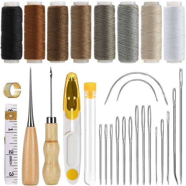 【新着商品】針 手作り 皮革工具 革用 レザー 裁縫工具 紐 綿糸 革工具セット 手縫い 工具 レザークラフト DIY 縫製キット