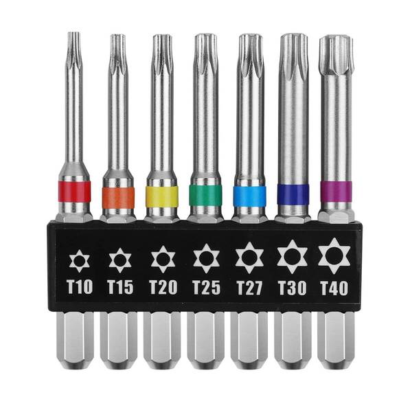 【特価商品】7本組 65mm 片頭トルクス 六角軸 6.35mm トルクスネジ用ビット 磁気ドライバービットセット T10-T40