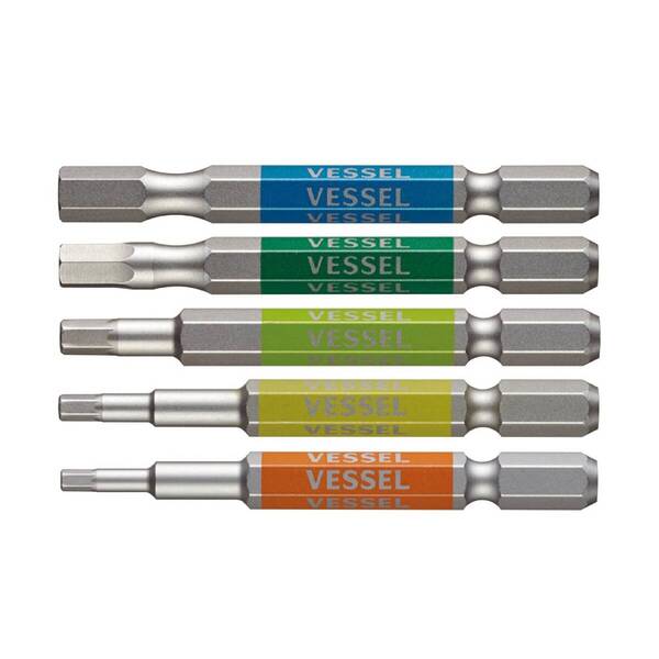 【特価商品】剛彩ビット 5本組 片頭ヘックス 対辺2.5/3/4/5/6×65 40V対応 GS5P-31 ベッセル(VESSEL