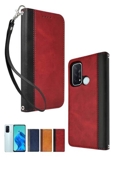 【数量限定】カバー 手帳型 ケース 本革調 A レザーケース Reno5 ボルドーレッド×ブラック OPPO 1個入り シズカウィ