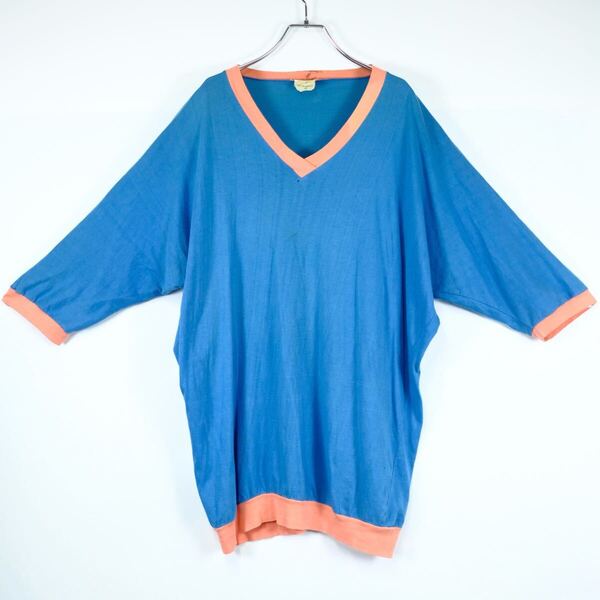 1970〜80s ドイツ製 ボロ Tシャツ Vネック ワンピース ビンテージ ユーロ 古着屋 ヴィンテージ 襤褸 ダメージ フェード