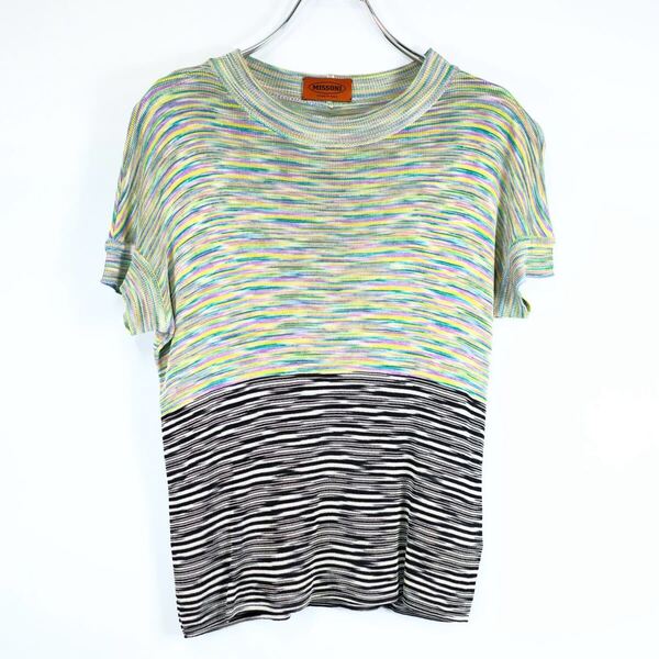 MISSONI イタリア製 半袖ニットセーター サマーニット Tシャツ 古着屋 ミッソーニ カラフル マルチカラー アート デザイン