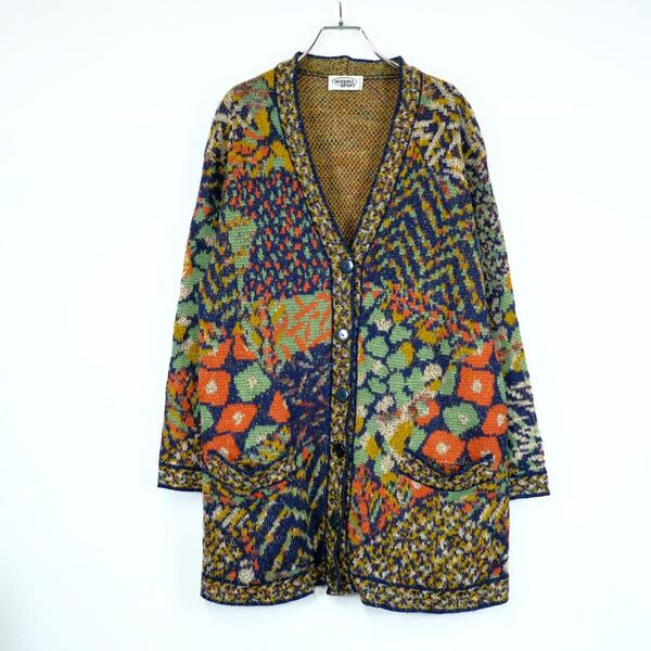 MISSONI SPORT イタリア製 総柄ニットカーディガン セーター 花柄 古着屋 デザイン アート ミッソーニ スポーツ ユーロ
