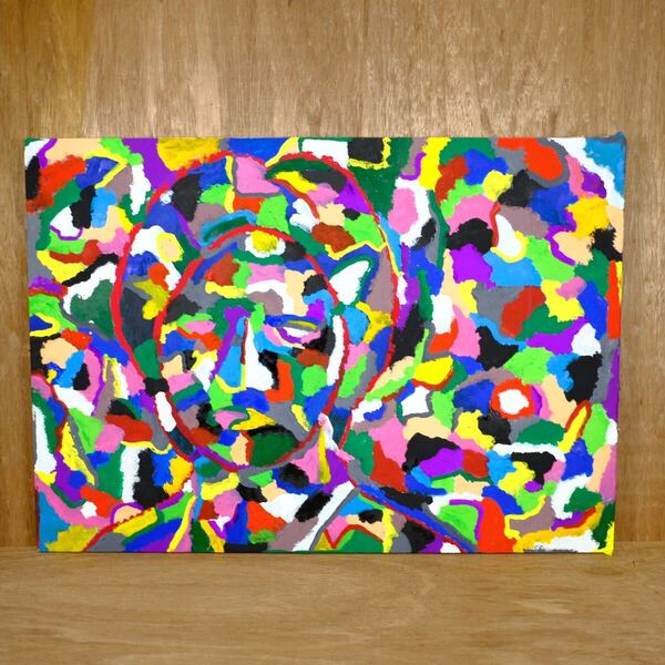 アンティーク レディメイド絵画作品 カラフル アート 油絵 オブジェ 古道具 絵画 原画 額装 骨董市 抽象画 ポップ