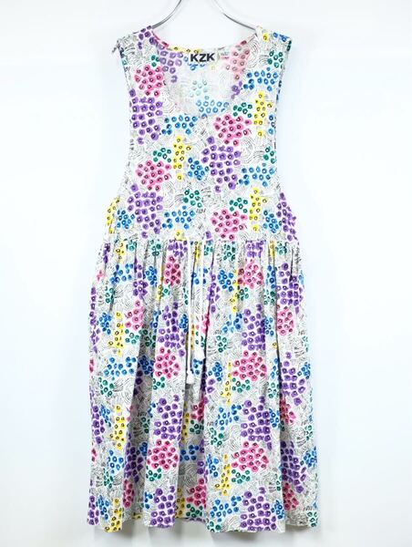 1980s ビンテージ 花柄 ワンピース カラフル コットン アート デザイン 古着屋 ヴィンテージ 70s 90s