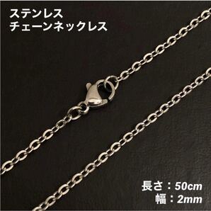 1本 アズキ ステンレス チェーン ネックレス シルバー 50cm(幅2mm)