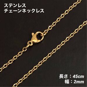 1本 アズキ ステンレス チェーン ネックレス ゴールド 45cm (幅2mm)