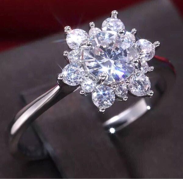 新品 19号 AAA CZ ダイアモン フラワーリング ホワイトゴールド18KGP ダイヤモンドリング ダイヤ プレゼント 花 シルバー 送料無料