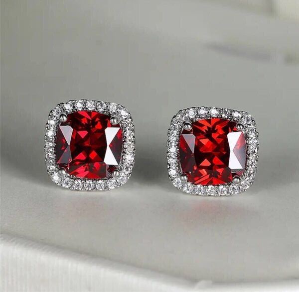 新品 AAA CZ ルビー スクエアピアス ホワイトゴールド 大粒 ルビーピアス ダイヤモンドピアス プレゼント red 赤 レッド ダイヤ 送料無料