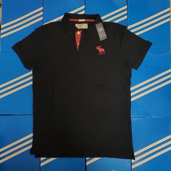 新品 Abercrombie&Fitch Tシャツ ポロシャツ A&F アバクロンビー&フィッチ ブラック ロゴ刺繍 S