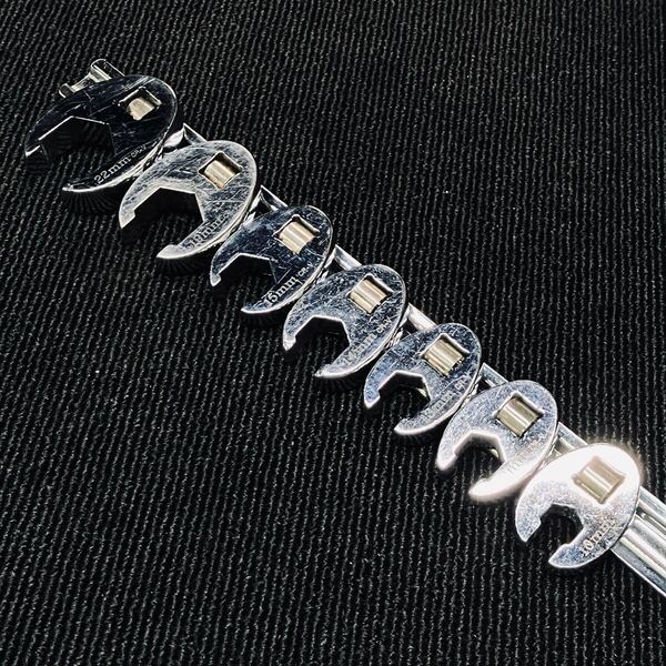 中古 メーカー不明 クローフットレンチ 7点セット 差込:3/8 (9.5mm) 22 19 15 14 13 12 10mm