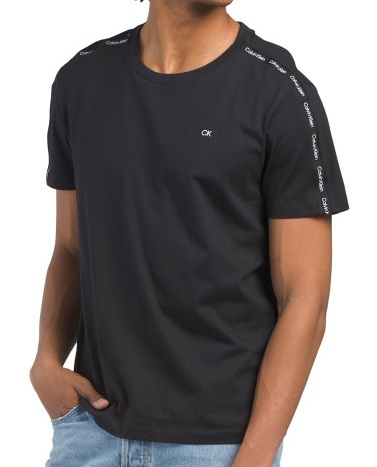 新品! カルバンクライ メンズ ショルダーライン ロゴ Tシャツ ブラック/ホワイト 黒白 XLサイズ Calvin Klein 半袖 カットソー