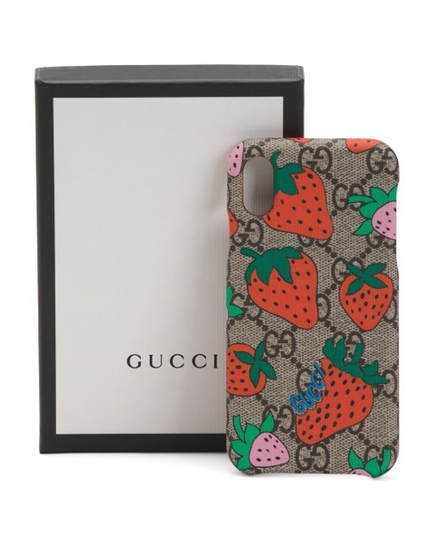 新品! グッチ アイフォン X/Xs 用 携帯ケース GGパターン柄 ストロベリー ベージュ/レッドマルチ いちご イチゴ 苺 GUCCI iPhone スマホ
