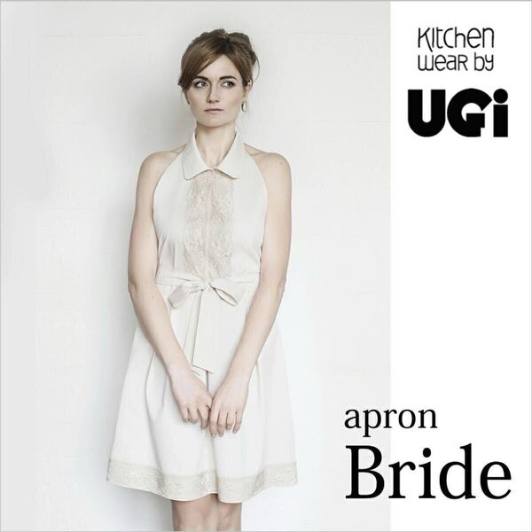 ■送料無料■おしゃれ エプロン ワンピース ハイウエスト リボンKitchen Wear by Ugi キッチンウェア アギ BRIDE Light Sandy 襟付 レース