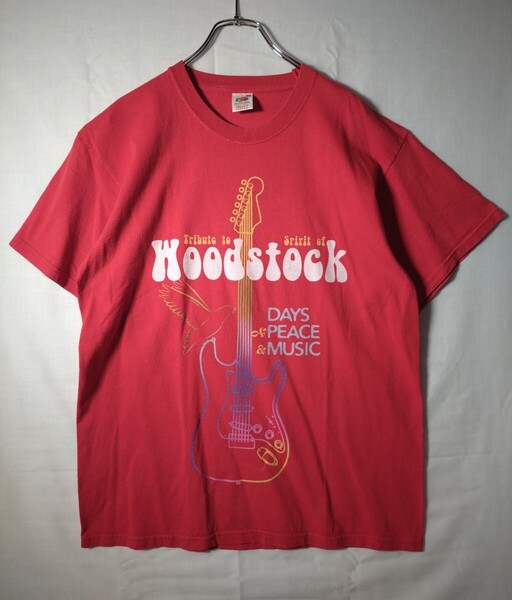 古着 wood stock ウッドストック Tシャツ L 赤 検索 バンドT ロックT ヴィンテージ 80s 90s 00s AC/DC Led Zeppelin Greatfull dead