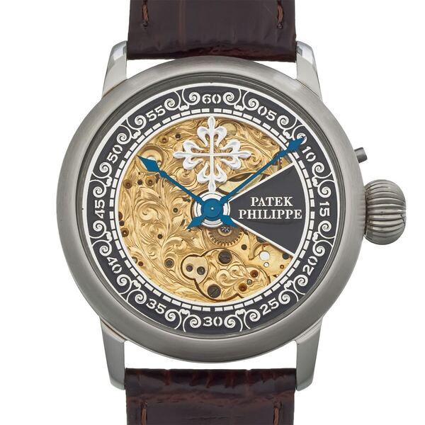 アンティーク Marriage watch Patek philippe 懐中時計をアレンジした40mmのメンズ腕時計 半年保証 手巻き スケルトン leather band