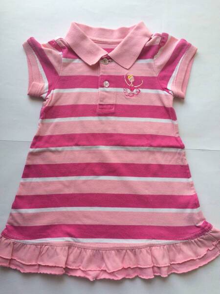 Lazoo ラズー 2T 90cm ワンピース 半袖 ストライプ ピンク 女の子 ポロシャツ 夏服 子供服 ベビー服 1歳 2歳 中古