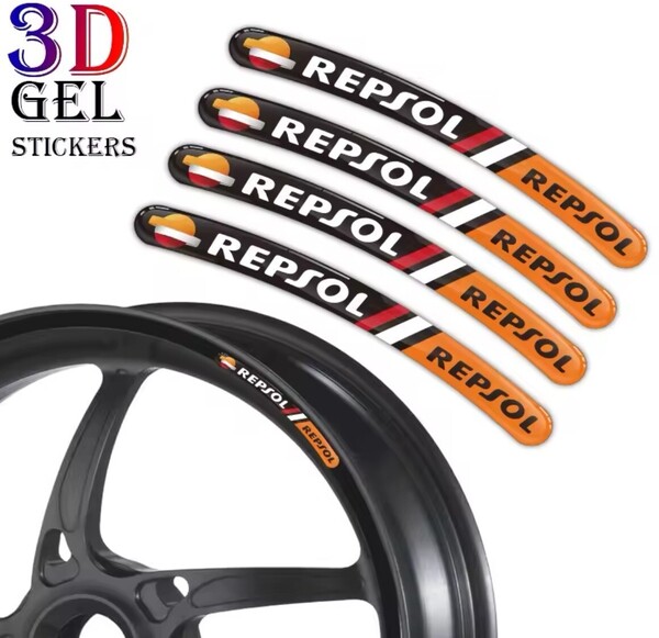送料込み REPSOL レプソル 3D 立体樹脂ホイールリムステッカー 8枚 HRC HONDA Racing