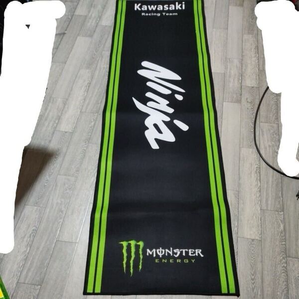 ラスト1枚 送料込み 小 60cm x 200cm ピットマット バイクマット メンテナンスマット ninja monster energy モンスターエナジー 緑