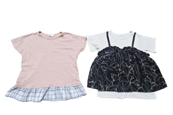 pair manon ペアマノン 女の子 半袖トップス 120 カットソー Tシャツ 2点セット 重ね着風トップス