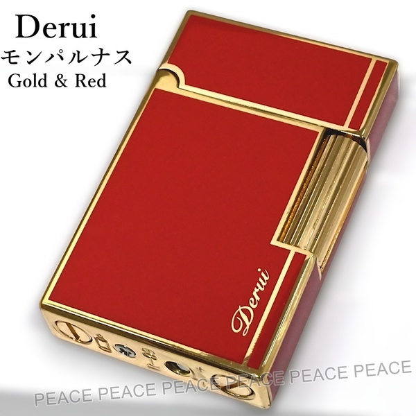 Derui ガスライター 5面モンパルナス ゴールド&レッド 反響板