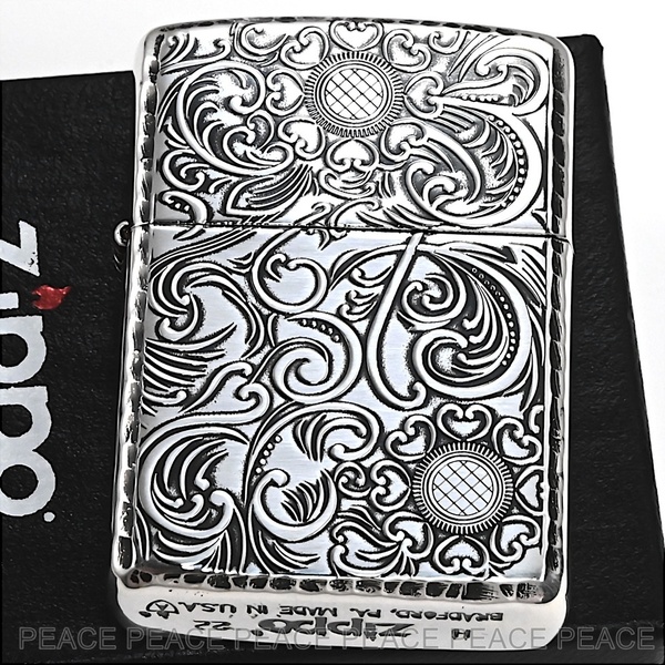 ZIPPO アーマー ライター フローラルアラベスク 両面彫刻 SV ジッポー