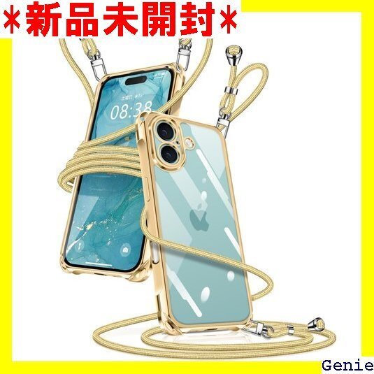 iPhone 16 用 ケース クリア ショルダー i し可能 落下防止 紛失防止 ワイヤレス充電対応 ゴールド 30