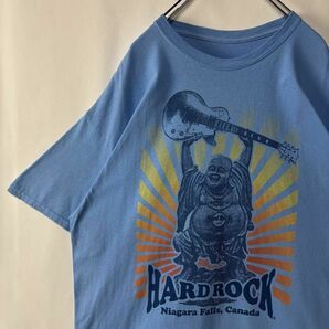 ハードロックカフェ ビッグプリントロゴ Tシャツ ブルー 古着 アメカジ 七福神