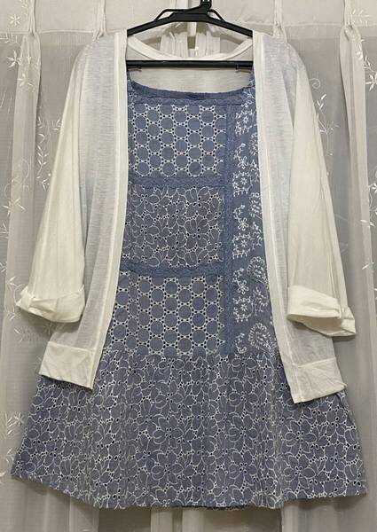 Rose Tiara ローズティアラ 刺繍ブラウス 46 3L 七分袖カーディガン LL 2枚セット used