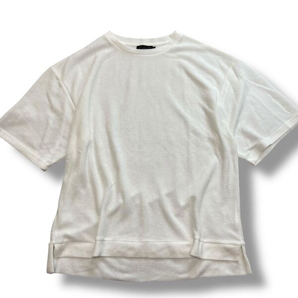 【送料無料】ビックサイズニットソーTシャツ オーバーサイズ ビッグサイズ ユニセックス メンズ レディース ホワイト白 Mサイズ