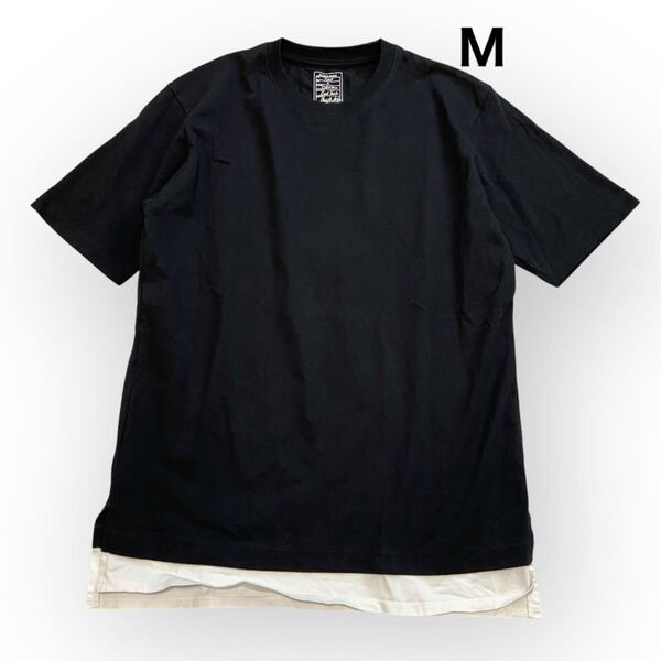 GLOBAL WORK グローバルワーク メンズM シャーベッTee レイヤードTシャツ ブラック黒 半袖Tシャツ クルーネック