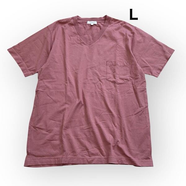 【送料無料】BEAUTY&YOUTH クリスピーコットン1ポケットVネックTシャツ 半袖 コットン100% ピンク メンズL