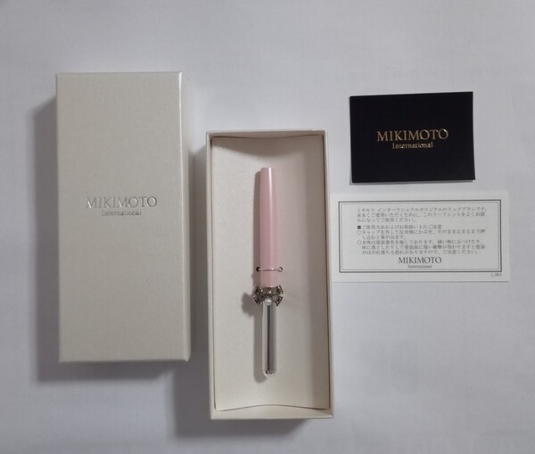 MIKIMOTO ミキモト パール付き リップブラシ リボン/パールピンク×シルバー/リボンチャーム/携帯用/真珠付き/紅筆/販売終了品