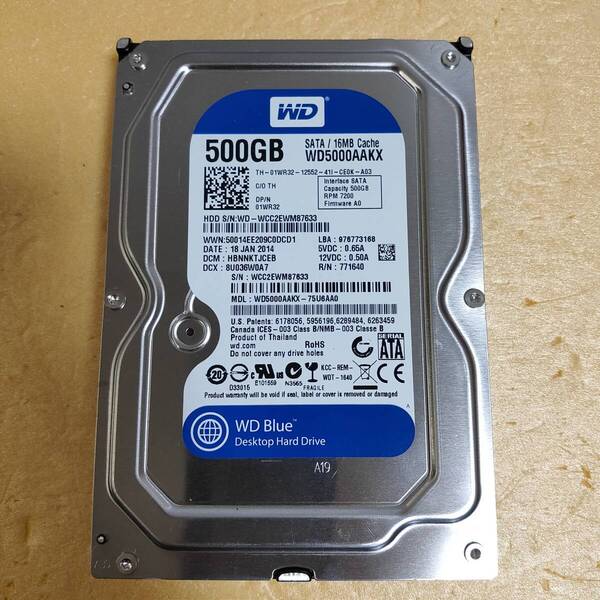 △9039時間 WesternDigital WD WD5000AAKX 3.5インチHDD 『正常判定』 500GB