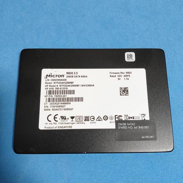 △450時間 Micron MTFDDAK256MBF 2.5インチSSD 『正常判定』 256GB