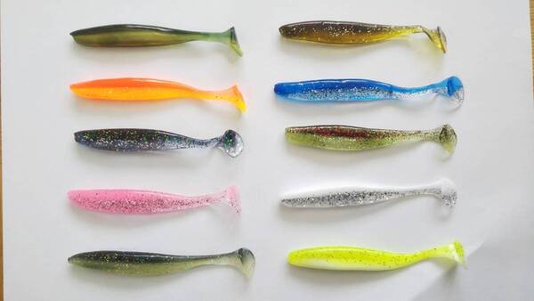 やわらか素材 シャッドテール ワーム 9cm 4.2g 60本セット 10色 根魚 ロックフィッシュ ブラックバス ヒラメ マゴチ L645