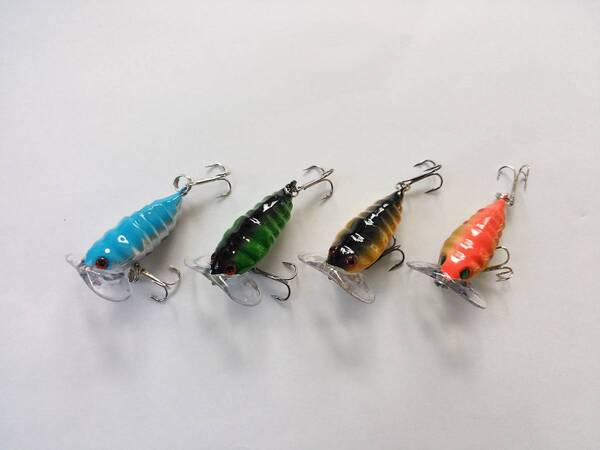 小型 ノイジー 4cm 4g 4色セット トップウォーター セミ 首ふりアクシ ョン ブラックバス バス釣り ナマズ 管理釣り場 TypeA
