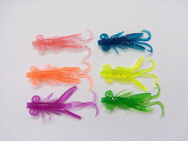 クロー ワーム ソフトルアー 60本セット 6色 6cm 2g ブラックバス ソイ ハタ カサゴ クエ ザリガニ エビ ジグヘッドに装着